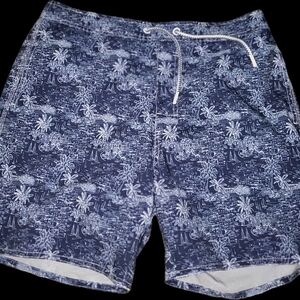 johnnie-O Tropical Print Swim Shorts - Navy and White